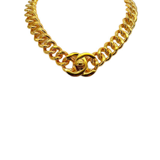 CHANEL VINTAGE NECKLACE COCOMARK TURN LOCK GOLD ACCESSORY 96P 90290314