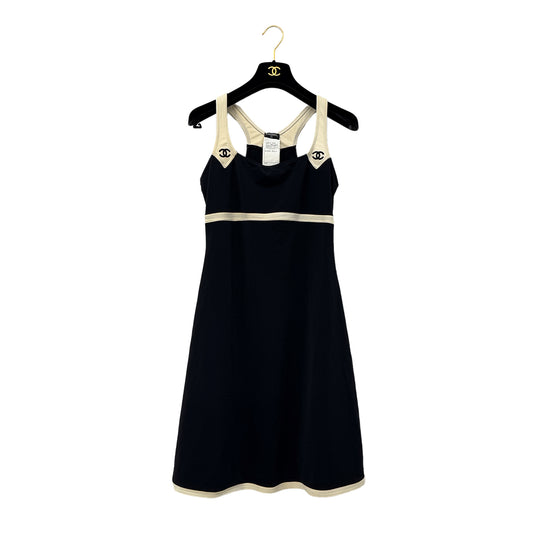 CHANEL COCOMARK SLEEVELESS DRESS BLACK WHITE NYLON 42 96C RTW 90290319