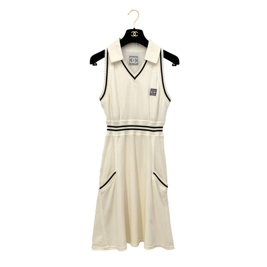 CHANEL SPORTS LINE COCOMARK SLEEVELESS DRESS WHIYE COTTON 40 RTW 90290321