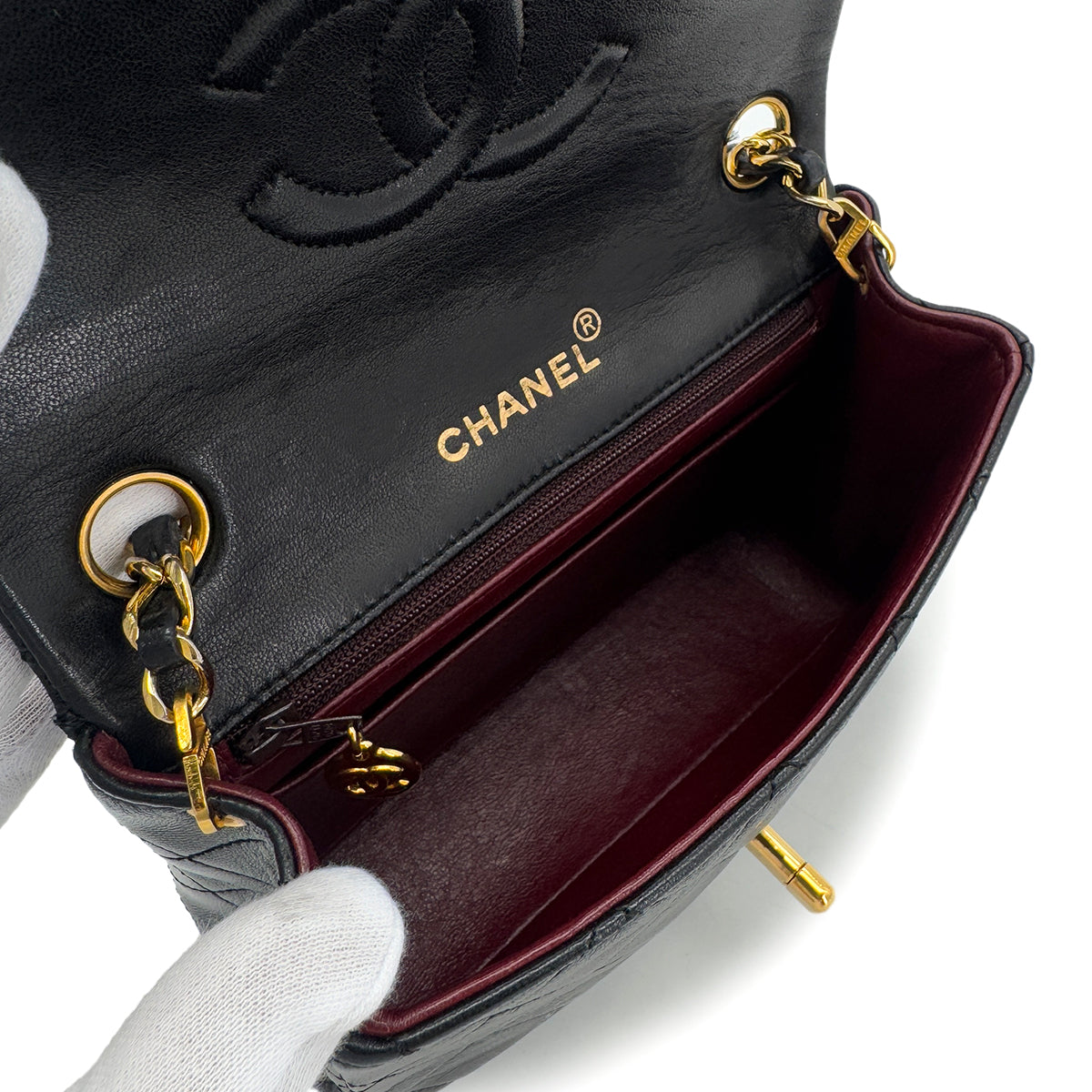 CHANEL VINTAGE MINI SQUARE 17 CHAIN SHOULDER BAG BLACK LAMB SKIN 90290331