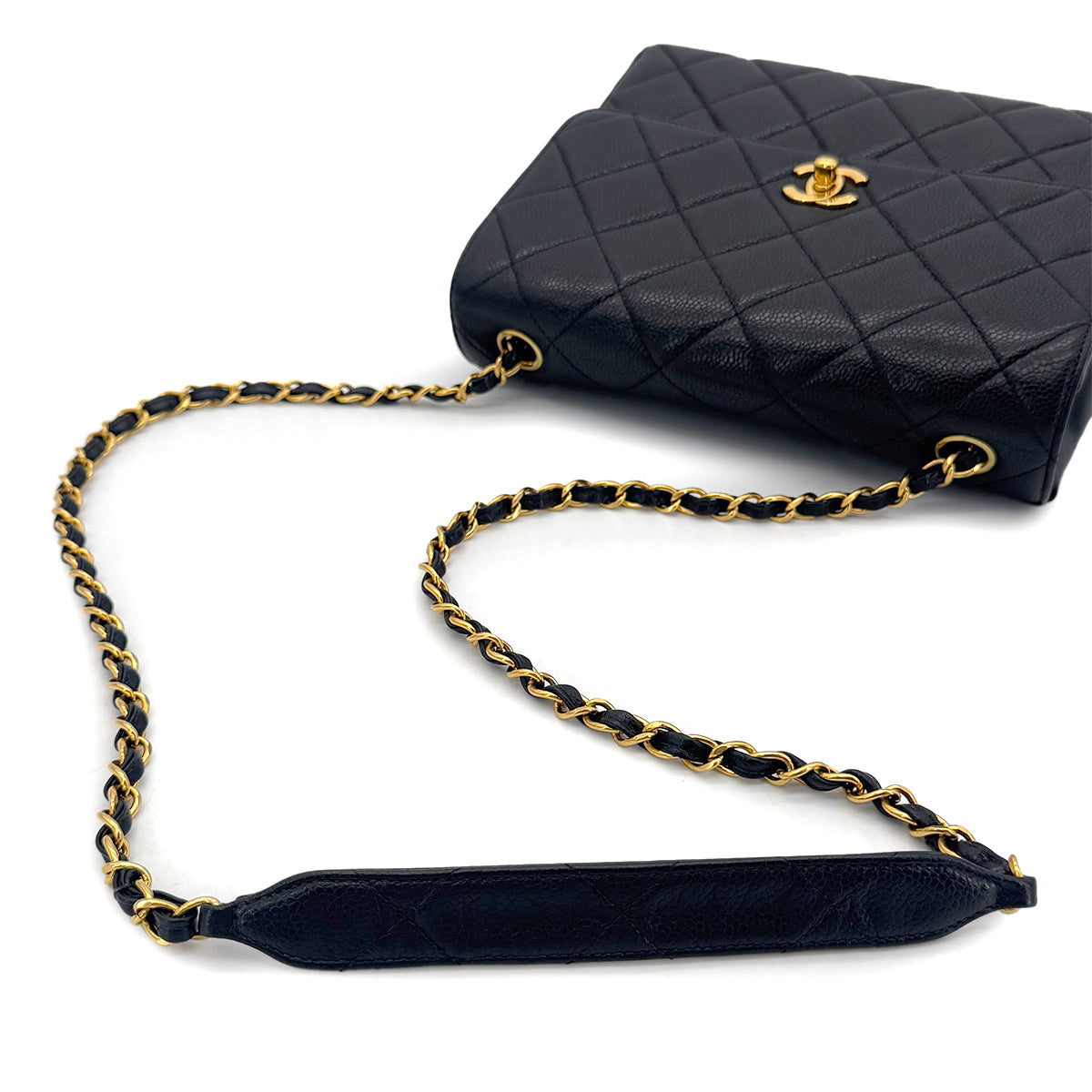 CHANEL VINTAGE MATELASSE SHOULDER BAG BLACK CAVIAR SKIN 90290333