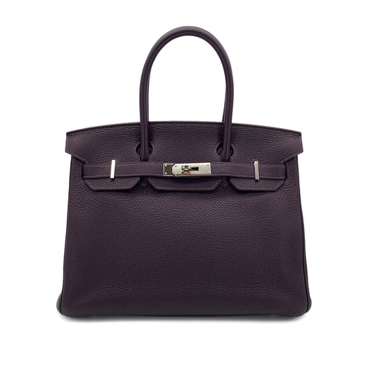 HERMES BIRKIN 30 RAISIN TOGO HAND BAG □R  SHW 90290338