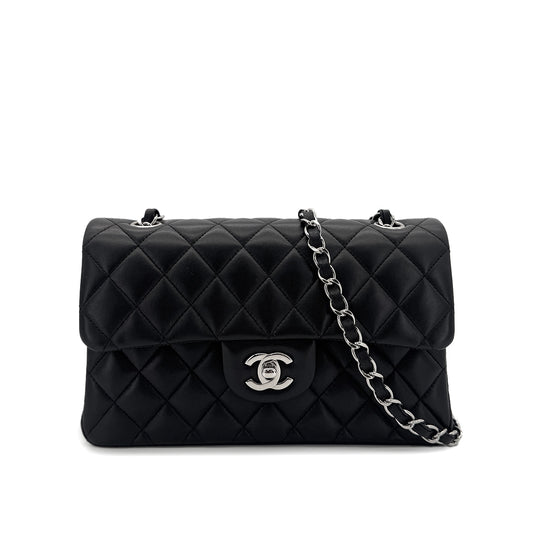 CHANEL CLASSIC FLAP SMALL CHAIN SHOULDER BAG BLACK LAMB SKIN 90290339