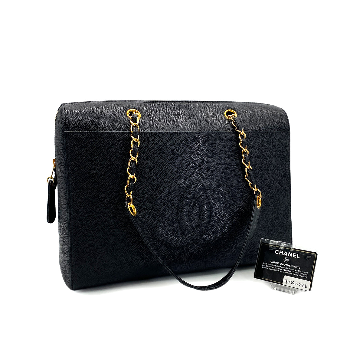CHANEL VINTAGE BIG COCO CHAIN SHOULDER BAG BLACK CAVIAR SKIN 90290346