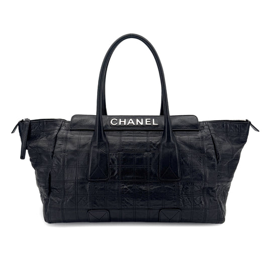 CHANEL VINTAGE CHOCOLATE BAR TOTE BAG BLACK LAMB SKIN 90290348