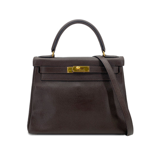 HERMES KELLY 28 RETOURNE HAVANNE COUCHEVEL HAND SHOULDER BAG 〇W GHW 90290354