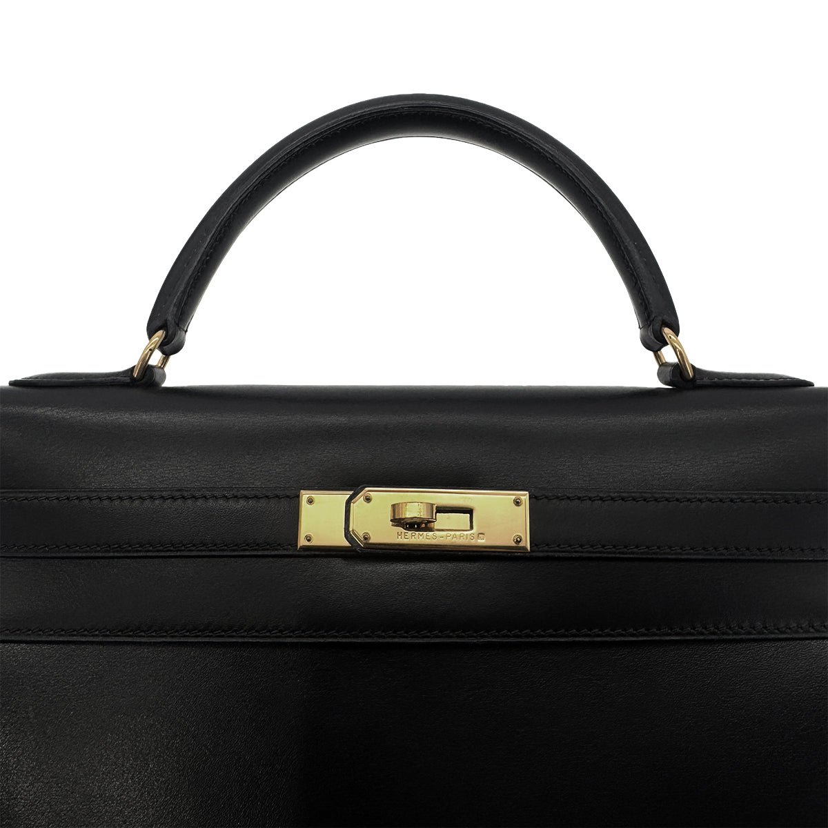 HERMES KELLY 32 SELLIER BLACK BOXCALF HAND SHOULDER BAG 〇Z GHW 90291227
