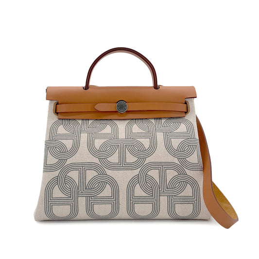 HERMES HER BAG ZIP PM 31 FAUVE ECRU TOILE H VACHE HUNTER TOTE SHOULDER BAG B 90291230