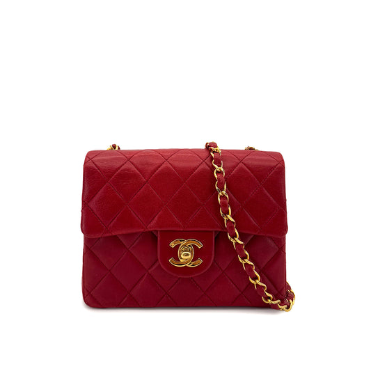 CHANEL VINTAGE MINI SQUARE 17 CHAIN SHOULDER BAG RED LAMB SKIN 90291233