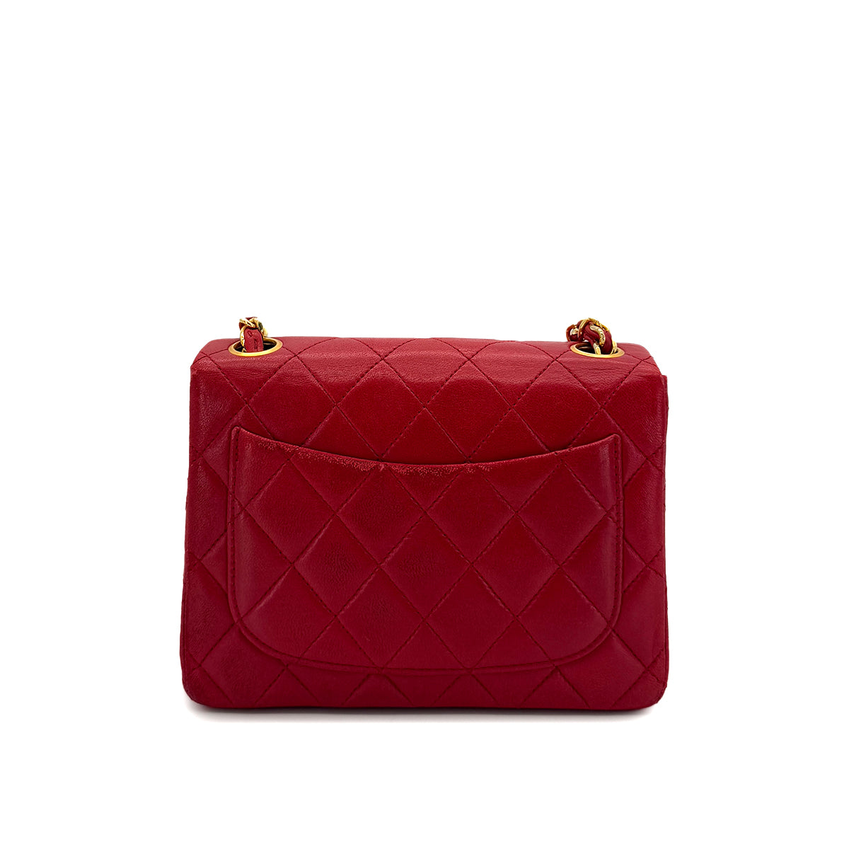 CHANEL VINTAGE MINI SQUARE 17 CHAIN SHOULDER BAG RED LAMB SKIN 90291233