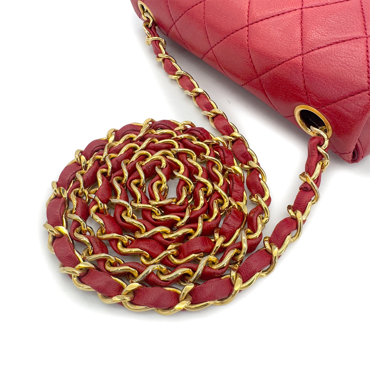 CHANEL VINTAGE MINI SQUARE 17 CHAIN SHOULDER BAG RED LAMB SKIN 90291233