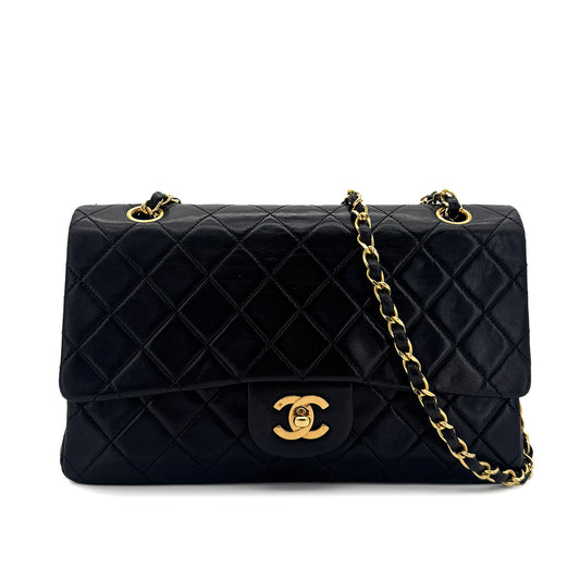 CHANEL VINTAGE CLASSIC FLAP MEDIUM CHAIN SHOULDER BAG BLACK LAMB SKIN 90291236