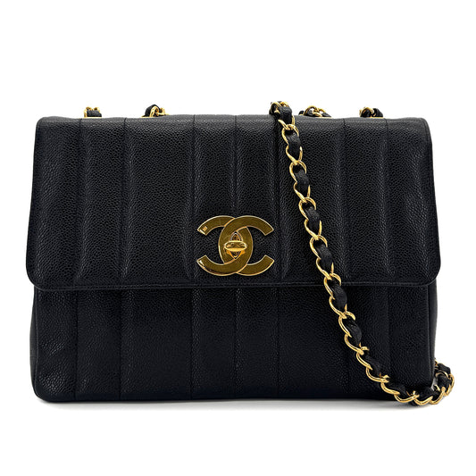 CHANEL VINTAGE MADEMOISELLE CHAIN SHOULDER BAG BLACK CAVIAR SKIN 90291239