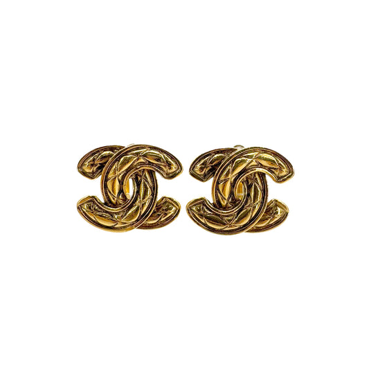 CHANEL VINTAGE EARRINGS COCOMARK MATELASSE GOLD ACCESSORY 90291249