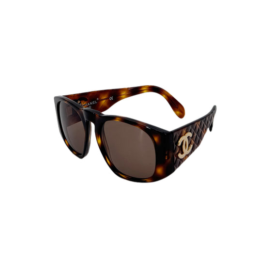 CHANEL VINTAGE SUNGLASSES COCOMARK MATELASSE TORTOISESHELL BROWN EYEWEAR 90291258