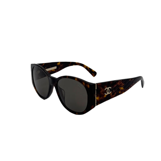 CHANEL VINTAGE SUNGLASSES COCOMARK V STITCH TORTOISESHELL BROWN EYEWEAR  90291260
