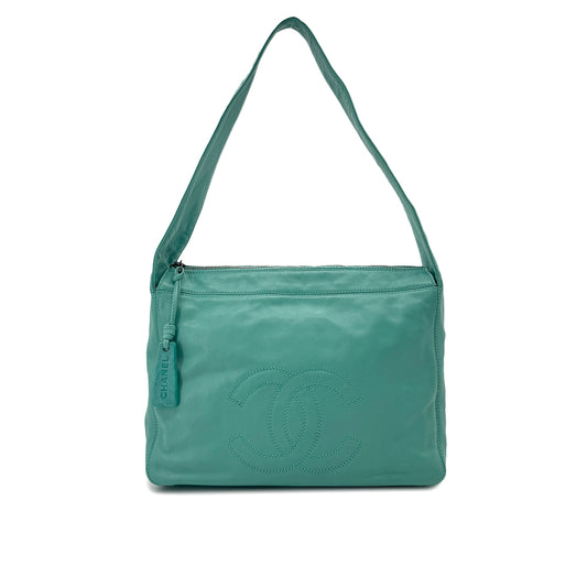 CHANEL VINTAGE BIG COCO SHOULDER BAG LIGHT GREEN LAMB SKIN 90291301