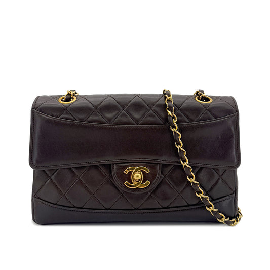 CHANEL VINTAGE MATELASSE CHAIN SHOULDER BAG BROWN LAMB SKIN 90291303