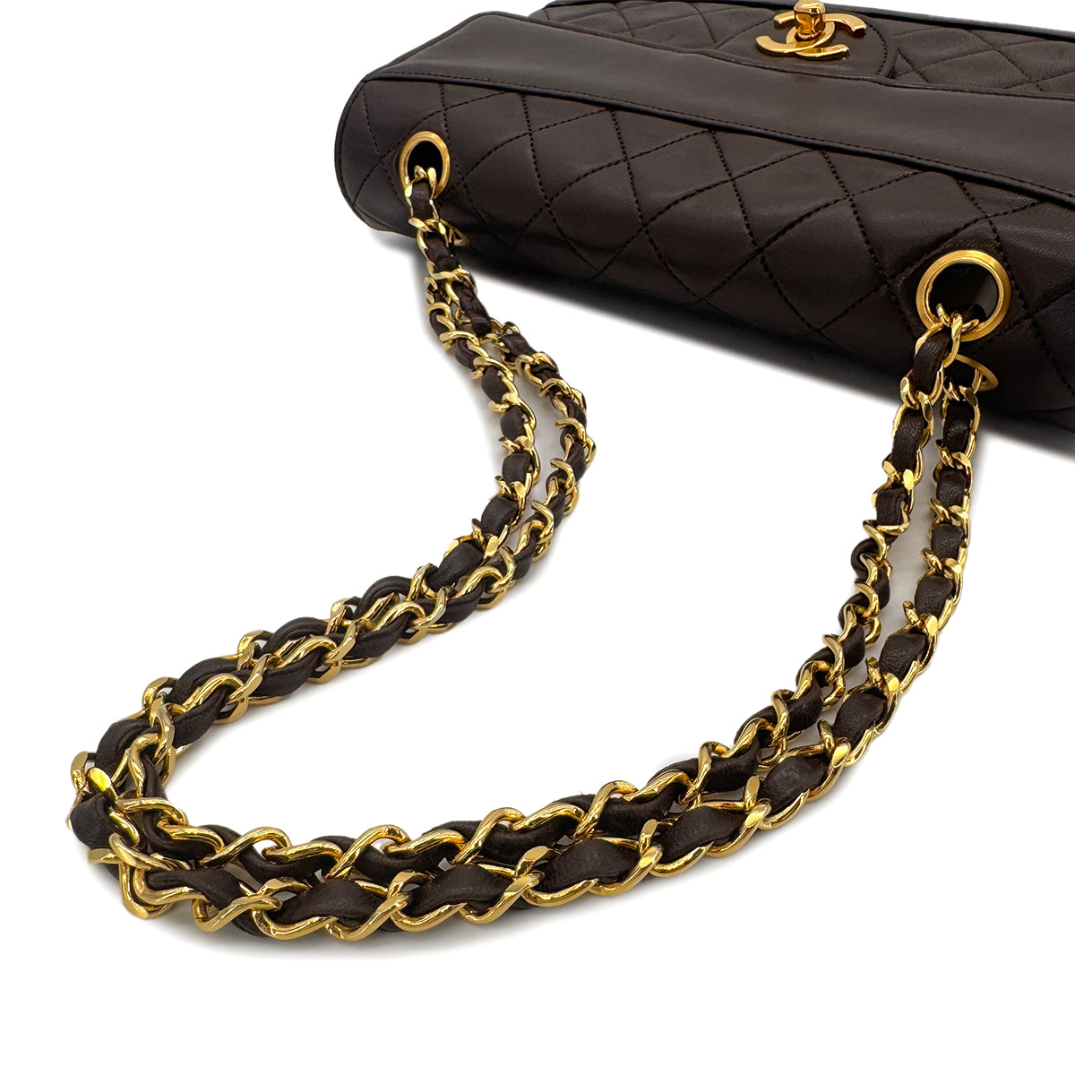 CHANEL VINTAGE MATELASSE CHAIN SHOULDER BAG BROWN LAMB SKIN 90291303