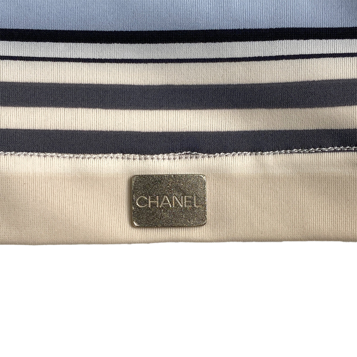 CHANEL MULTI COLOR STRIPE T-SHIRT LOGO PLATE BLUE GRAY NYLON 40 00C RTW 90291316
