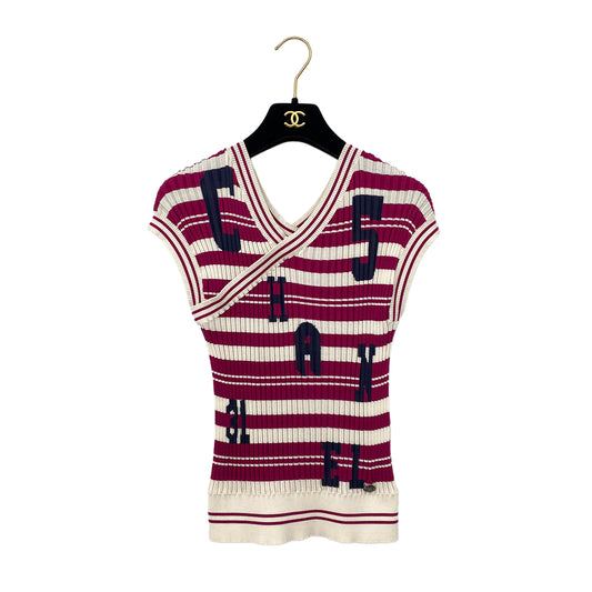 CHANEL TOPS LOGO BORDER 31 RUE CAMBON PINK IVORY SILK 38 P60 RTW 90291320