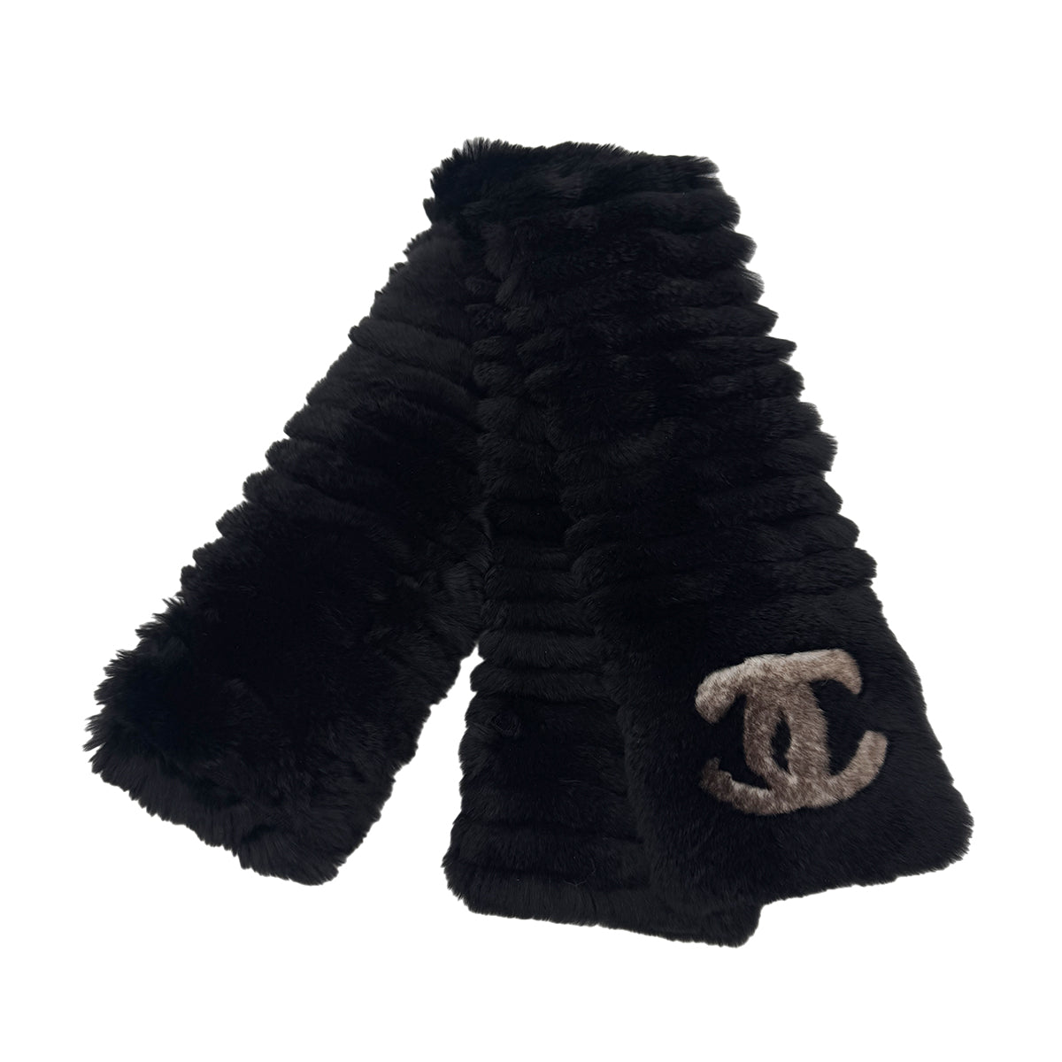 CHANEL OLYLAG WINTER SCARF COCOMARK BLACK LAPIN FUR ACCESSORY 90291323