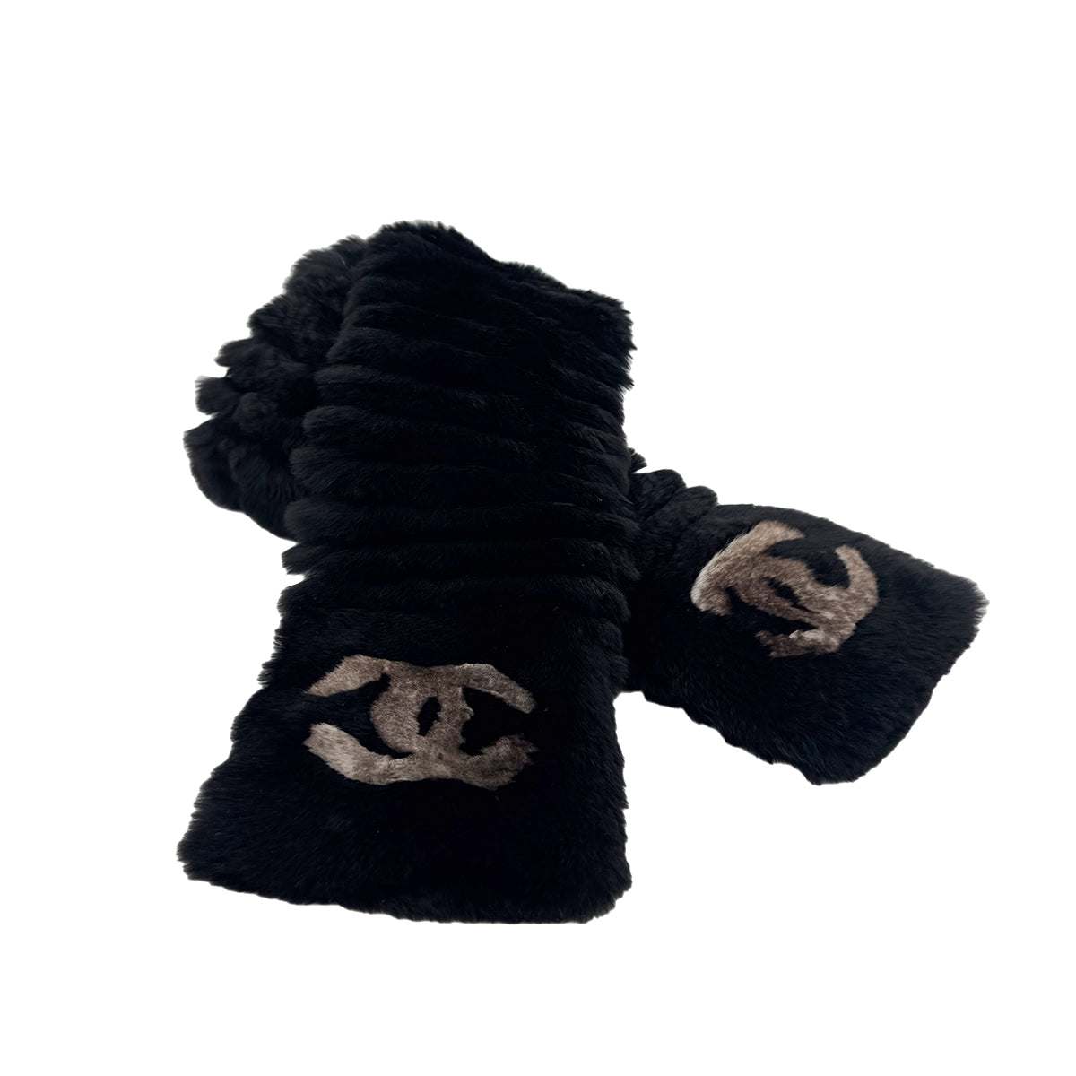 CHANEL OLYLAG WINTER SCARF COCOMARK BLACK LAPIN FUR ACCESSORY 90291323