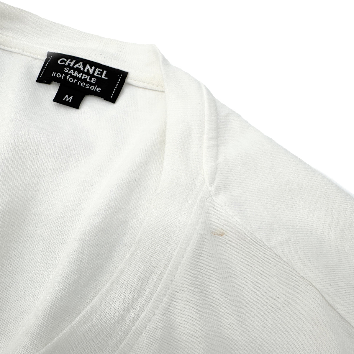 CHANEL LOGO RHINESTONE T-SHIRT WHITE COTTON M C63 RTW 90291326