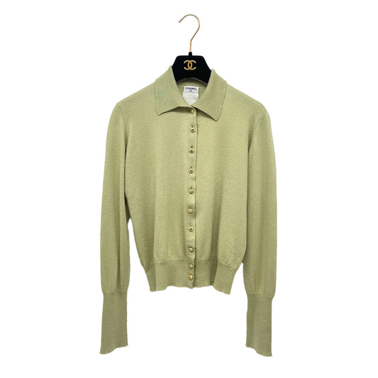 CHANEL VINTAGE COCO BUTTON CARDIGAN TOPS LIGHT GREEN RTW 90291329