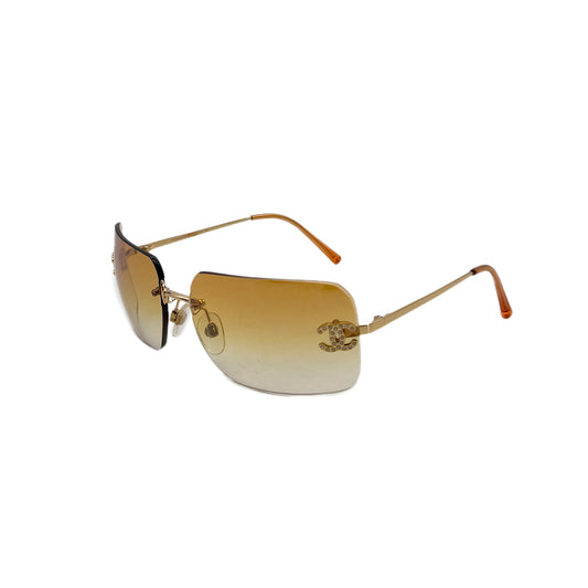 CHANEL VINTAGE SUNGLASSES COCOMARK RHINESTONE ORANGE GOLD EYEWEAR 90291332