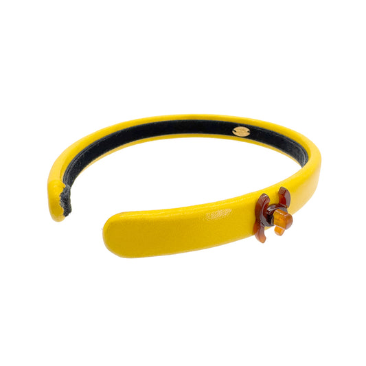 CHANEL HEADBAND COCOMARK YELLOW TORTOISESHELL LAMB SKIN HAIR ACCESSORY 90291334