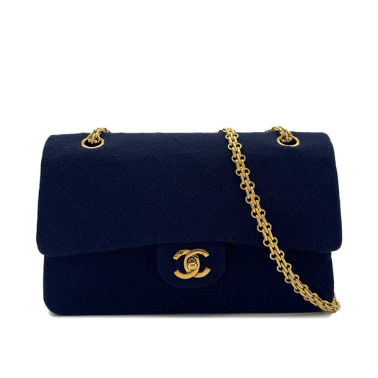 CHANEL VINTAGE MATELASSE CHAIN SHOULDER BAG NAVY COTTON 90291374