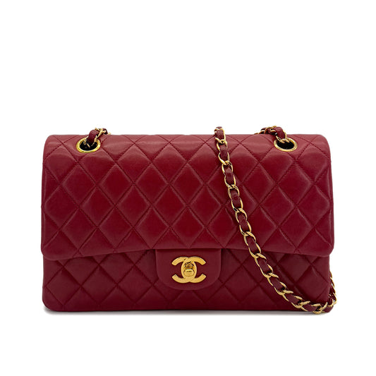 CHANEL VINTAGE CLASSIC FLAP MEDIUM CHAIN SHOULDER BAG RED LAMB SKIN 90291376