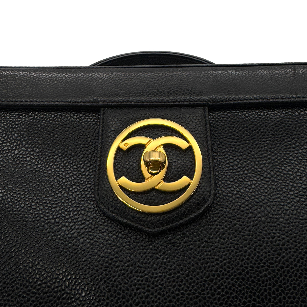 CHANEL VINTAGE TURN LOCK 2WAY VANITY HAND SHOULDER BAG BLACK CAVIAR SKIN 90291379