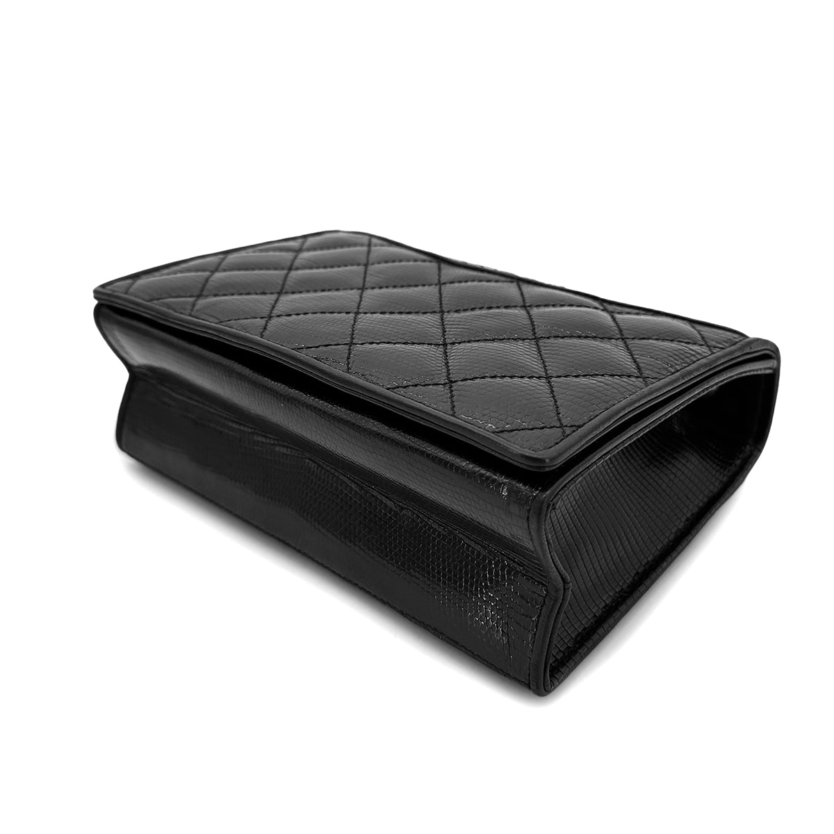 CHANEL VINTAGE MATELASSE CHAIN SHOULDER BAG BLACK LIZARD 90291459