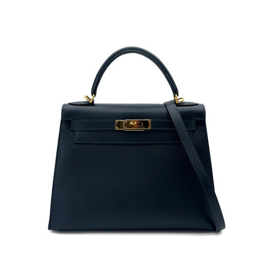 HERMES KELLY 28 SELLIER BLUE MARINE COUCHEVEL HAND SHOULDER BAG □D GHW 90291875