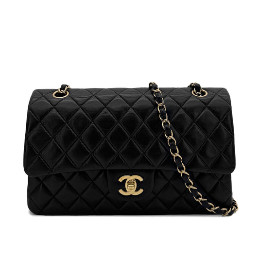 CHANEL VINTAGE CLASSIC FLAP MEDIUM CHAIN SHOULDER BAG BLACK LAMB SKIN 90291879