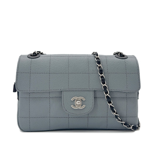 CHANEL VINTAGE CHOCOLATE BAR SPORTS LINE CHAIN SHOULDER BAG GRAY CAVIAR SKIN 90291881