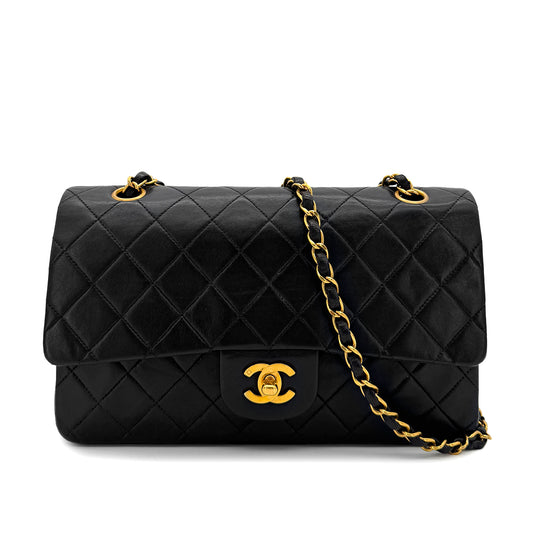 CHANEL VINTAGE CLASSIC FLAP MEDIUM CHAIN SHOULDER BAG BLACK LAMB SKIN 90291882