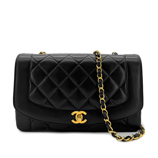 CHANEL VINTAGE DIANA MEDIUM CHAIN SHOULDER BAG BLACK LAMB SKIN 90291883