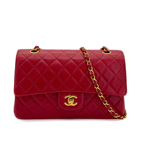 CHANEL VINTAGE CLASSIC FLAP MEDIUM CHAIN SHOULDER BAG RED LAMB SKIN 90291884