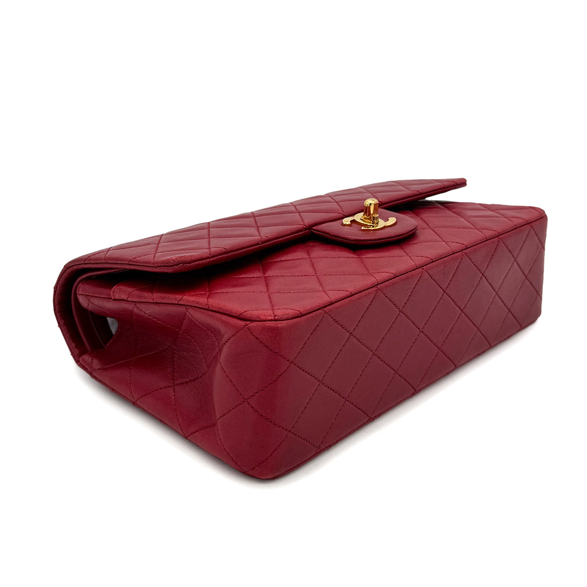 CHANEL VINTAGE CLASSIC FLAP MEDIUM CHAIN SHOULDER BAG RED LAMB SKIN 90291884