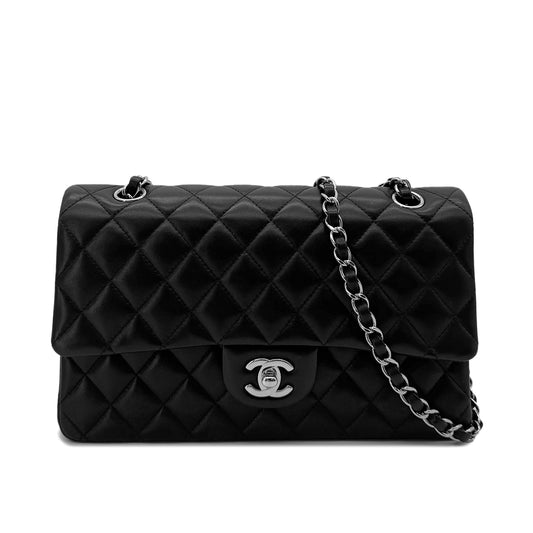 CHANEL CLASSIC FLAP MEDIUM CHAIN SHOULDER BAG BLACK LAMB SKIN 90291885