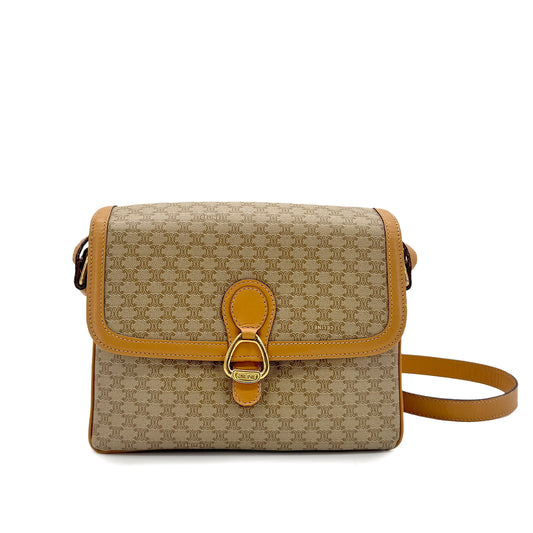 CELINE VINTAGE MACADAM SHOULDER BAG BEIGE PVC LEATHER 90291888