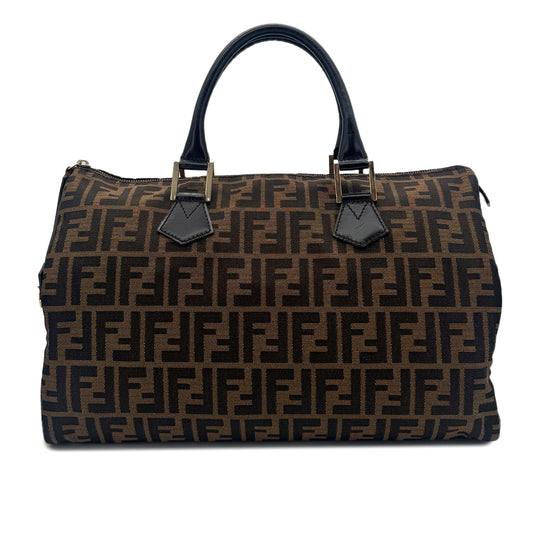 FENDI VINTAGE ZUCCA TRAVELING BAG BROWN CANVAS LEATHER 90291889