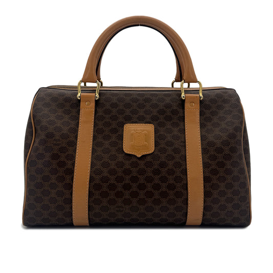 CELINE VINTAGE MACADAM HAND BAG BROWN LEATHER PVC 90291893