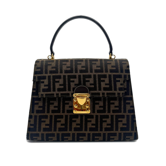 FENDI VINTAGE ZUCCA 2WAY HAND SHOULDER BAG BROWN CANVAS LEATHER 90291895