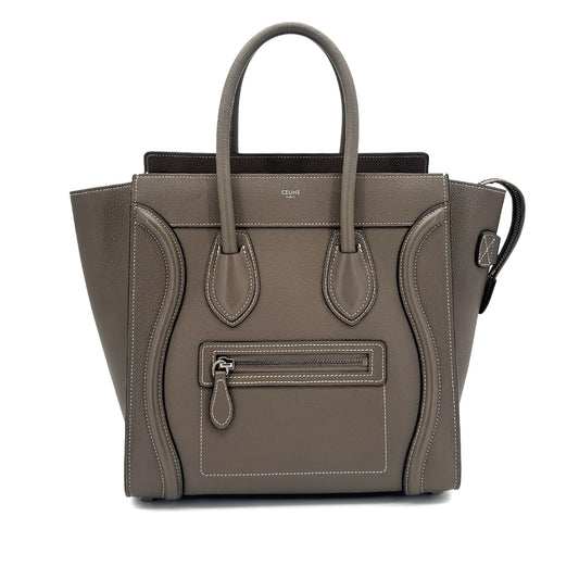 CELINE LUGGAGE MICRO SHOPPER HAND BAG LEATHER SOURIS 90265705