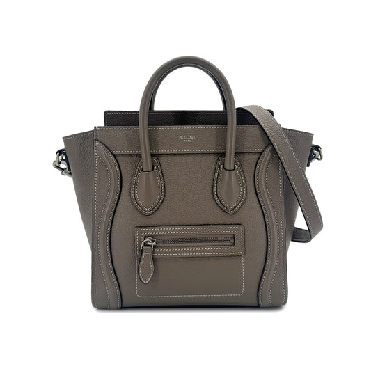CELINE LUGGAGE NANO SHOPPER 2WAY HAND SHOULDER BAG SOURIS LEATHER 90291897