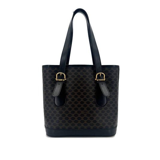 CELINE VINTAGE MACADAM TOTE SHOULDER BAG BLACK LEATHER PVC 90291898